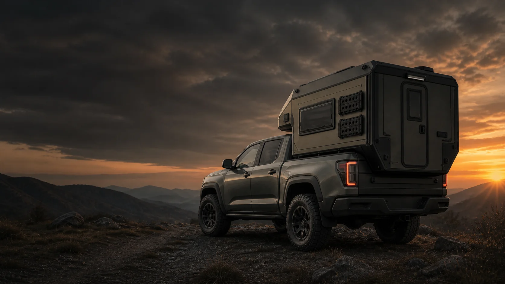 POPRAWSKI Expedition pickup camper concept at sunset